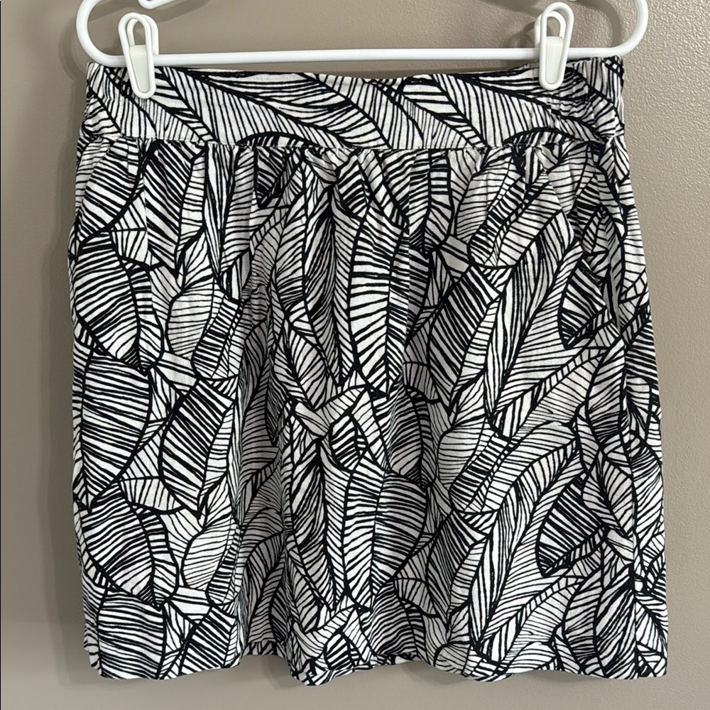 LOFT Outlet black white leaf geometric print linen blend resort‎ skirt Women’s M